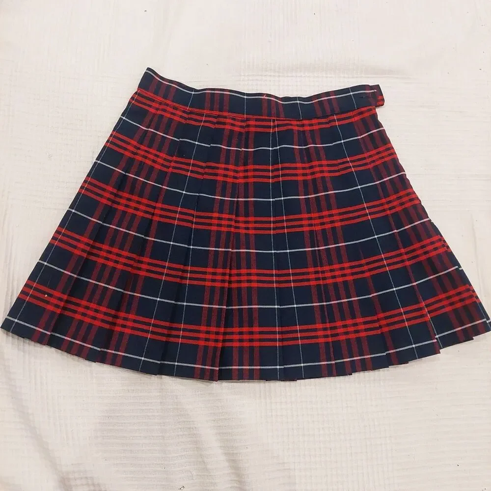 American Apparel Skirt M Red Navy Plaid Pleated Tartan Schoolgirl Tennis NWOT